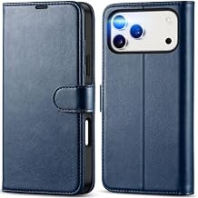 CONSTRAIN - iPhone 17 Pro Max ile uyumlu Kılıf 360 Tam Kaplar Deri Dokulu Kapaklı Cüzdan Standlı Kartvizitli Kopçalı - Lacivert