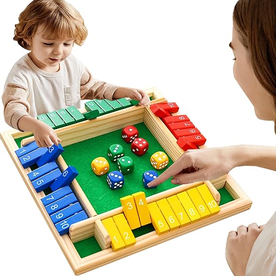 Board Game, Box Dice Game, Wooden Board Game with Dice, 1-4 Player Shut the Box Dice Game Math Skills Educational Montessori Toy, for Families Education Game for Kids