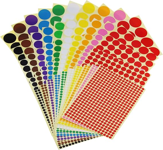 Sticky Color Coding Labels, Assorted Sizes, 10 Colors, 50 Sheets