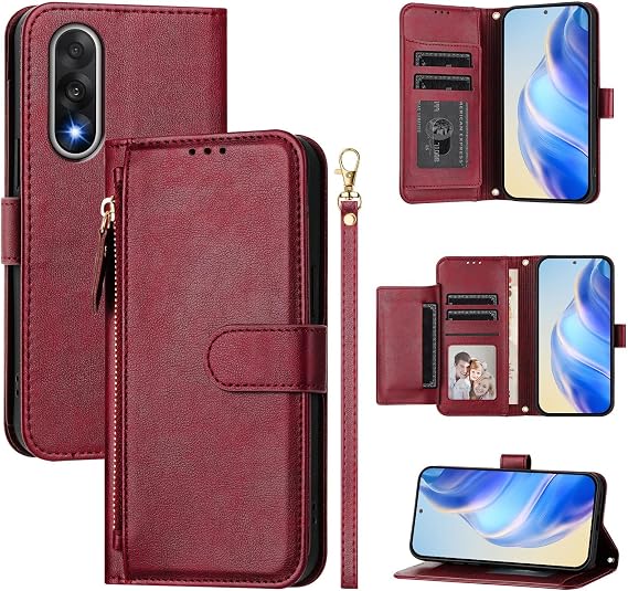 Compatible with OnePlus Ace 5 Ultra Case Cover,Compatible with OnePlus Nord 5 5G CPH2709 Flip PU Leather Zipper Wallet Protective Cases Red