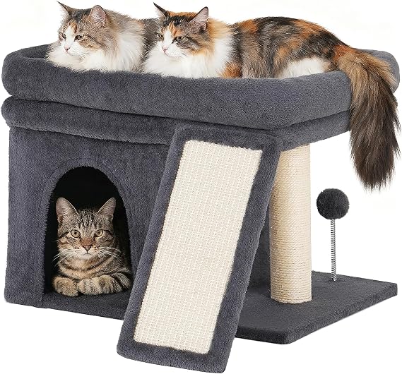 Aechonow Cat Tree for Large Cats, Small Cat Tree w/Large Perch, Dark Gray