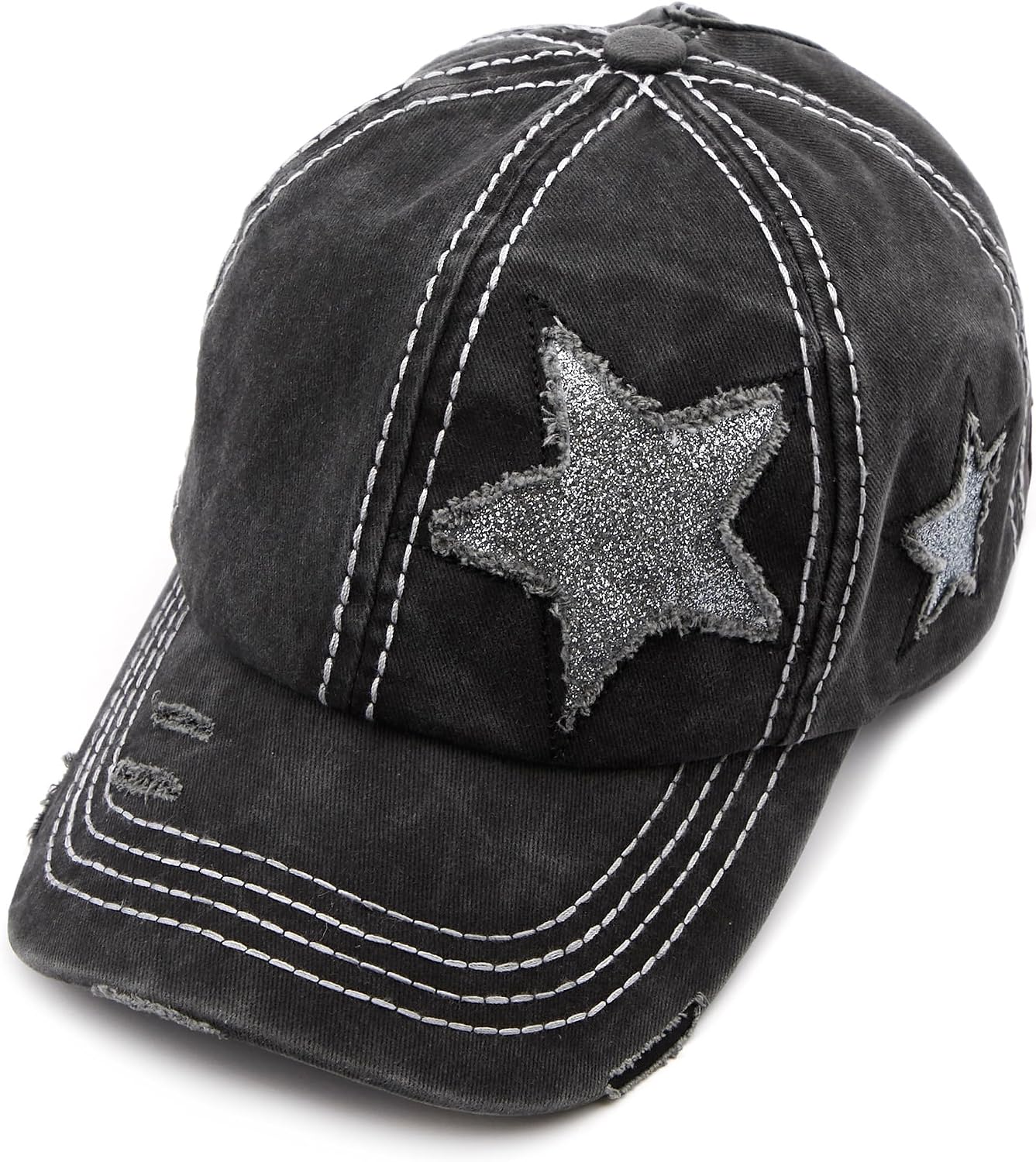 C.C Exclusives Hatsandscarf Washed Distressed Cotton Denim Ponytail Hat Adjustable Baseball Cap BT-14