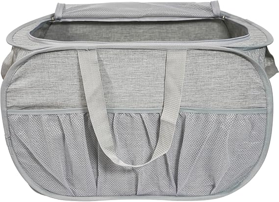 Collapsible Laundry Baskets with Lid, Foldable Laundry Basket with Pockets, Pop Up Laundry Hamper with Dual Handles, 99L Sturdy Hampers for Clothes, Groceries, Supplies, Tools, Grey