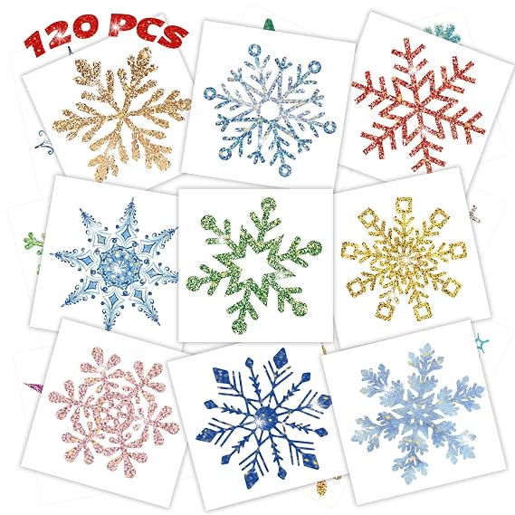 winthrop 120 Pcs Glitter Christmas Snowflake Temporary Tattoos for Kids