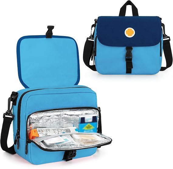 CURMIO Insulated Epipen Carrying Case for 2 EpiPens, Auvi-Q, Spacer, Blue