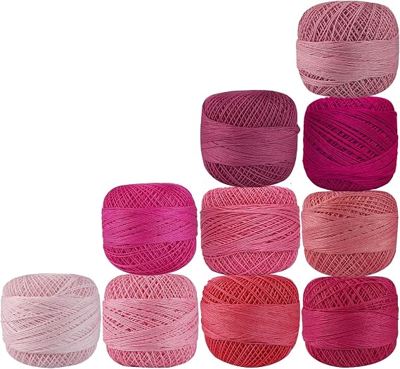 Cotton Crochet Thread Knitting Mercerized Embroidery 10 Pcs Yarn Cross Stitch Tatting Doilies Skeins Lacey Craft (Pink)