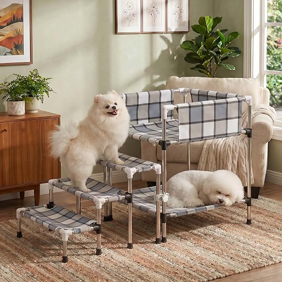 bedside dog bunk bed with guardrail & stairs, Elevated Double Pet beds
