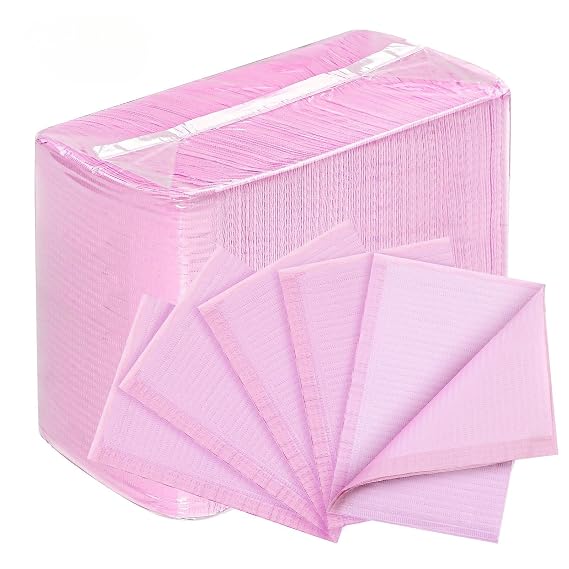 Disposable Nail Mats Easy to Clean, 3 Ply Waterproof Table Acrylic Nail Practice Sheet Desk Towel for Manicure Pedicure, Versatile for Tattoo & Dental Bibs, Salon Nail Tech (Pink-125 Pcs)