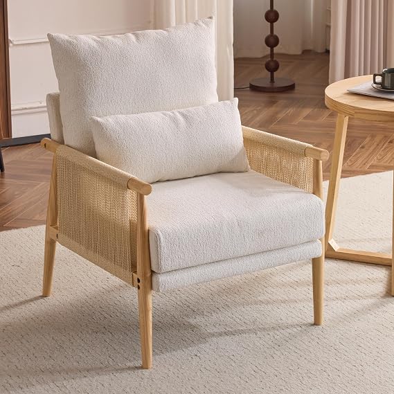 Karl home Cozy Accent Chair Braid Arms, Beige