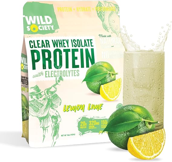 WILD SOCIETY Clear Protein Powder + Electrolytes, Lemon Lime, 16 oz