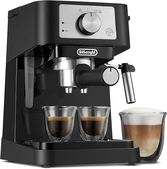 De'Longhi Stilosa Manual Espresso Machine, Latte & Cappuccino Maker, 15 Bar Pump Pressure + Milk Frother Steam Wand, Black/Stainless, EC260BK, 13.5 x 8.07 x 11.22 inches