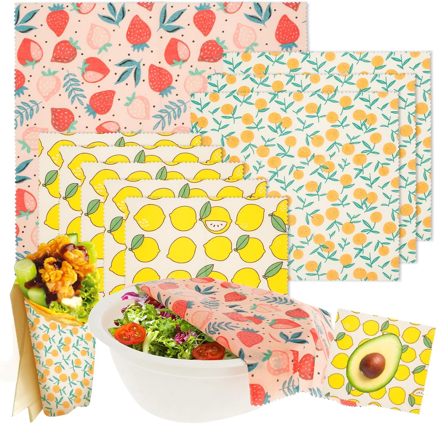 Reusable Beeswax Wrap, Set of 9 Natural Beeswax Food Wraps, Plastic Free Food Storage Wrap, Bread Sandwich Wrapper Washable for Wrapping Vegetables, Cheese, Bowl Covers and Sandwich (C)