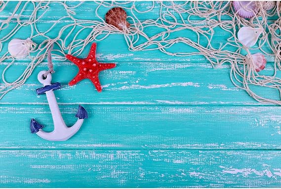 Blue Wooden Deck Backdrop Nautical Anchor Conch Shells Photography Background Marine Theme Seaman Sailor Backdrop Decorations for Kids Children Birthday Baby Shower Photo Booth Studio Props 7x5ft