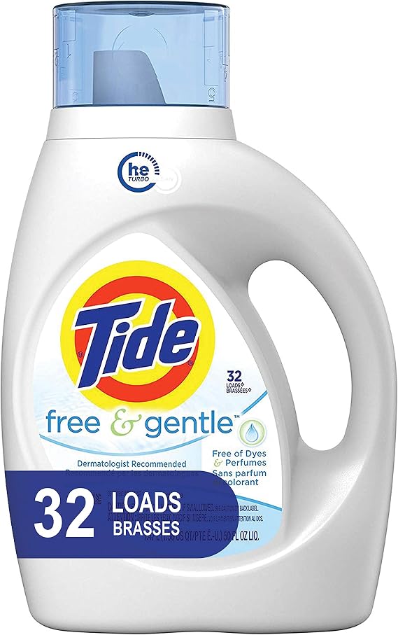 Tide Free and Gentle HE Liquid Laundry Detergent, Unscented and Hypoallergenic for Sensitive Skin, 32 Loads (Packaging May Vary)