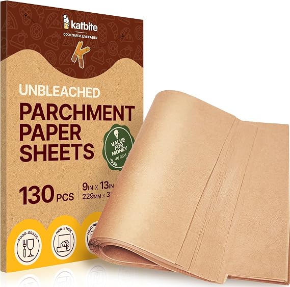 Katbite 9x13 Inch Parchment Paper Sheets 130PCS, Unbleached Non-Stick