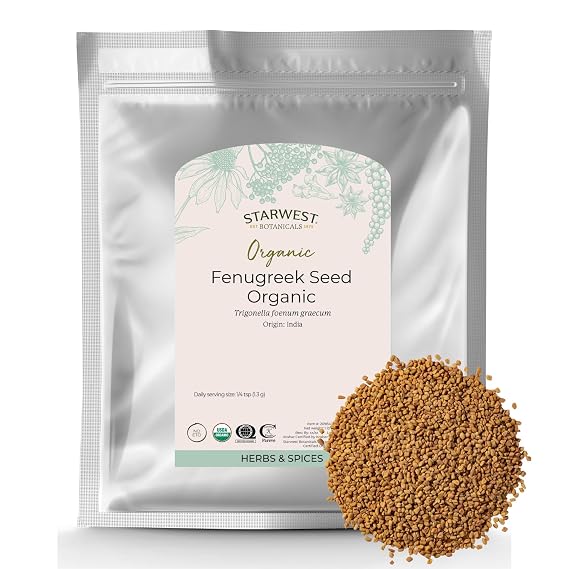 Starwest Botanicals Whole Fenugreek Seeds Organic, Curry - Bulk 1 lb Bag