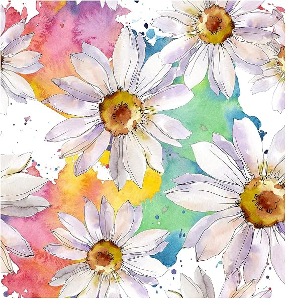 Blooming Wall DPY38 Peel and Stick Multicolor White Daisy Wallpaper Floral Self-Adhesive Prepasted Wallpaper Wall Mural Wall Decor
