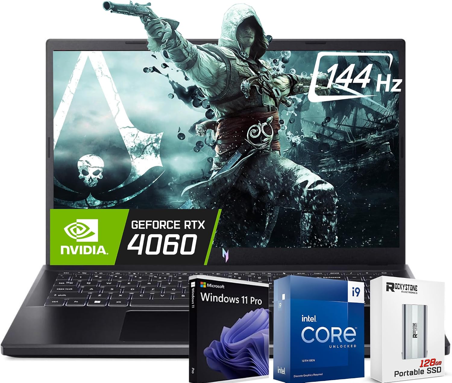acer Nitro V 15 Gaming Laptop, Intel 14-Core i9-13900H, 15.6 144Hz FHD IPS Display, NVIDIA GeForce RTX 4060 8GB GDDR6, 64GB DDR5 RAM, 4TB SSD, W128GB Portable SSD, Windows 11 Pro