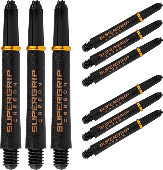 Harrows Darts 3 x Sets of Supergrip Carbon Dart Stems - 9 Dart Shafts in Total - Medium, Midi & Short (Gold, Midi)
