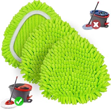 NEWE Spin Mop Heads Replacements 3 Pack Compatible with O-Cedar EasyWring 1 Tank System, Microfiber Chenille Pads Attachment Replace Refills for Deep Cleaning All Floors