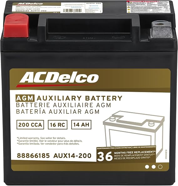 ACDelco Gold AUX14-200 (88866185) Auxiliary AGM 200 CCA Battery