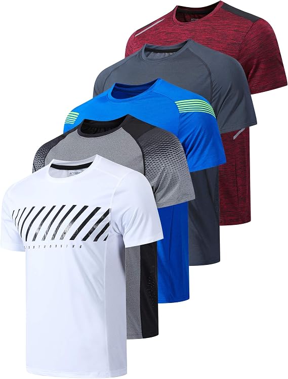 5 Pack Men’s Active Quick Dry Crew Neck T Shirts | Athletic Running Gym Workout Short Sleeve Tee Tops Bulk
