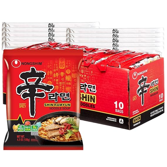 Ramen Noodles - Shin Ramyun - 10 Pack - Spicy Ramen Noodles Soup Asian Korean Food Combo Bundle with 10 ALL.FOR.YOU. Branded Chopsticks