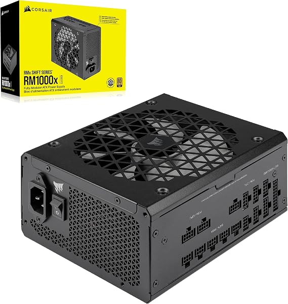 Corsair RM1000x SHIFT Fully Modular ATX Power Supply - 80 PLUS Gold - ATX 3.1 - PCIe 5.1 - Zero RPM - Modular Side Interface - Black