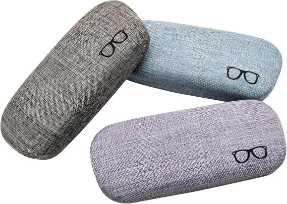 HSYMQ 3Pack Hard Shell Eyeglasses Case Protector Linen Fabrics Large Glasses Case Concise