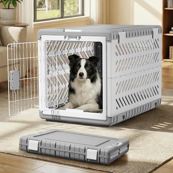 Gardner Pet Collapsible Dog Crate, White-Grey, L