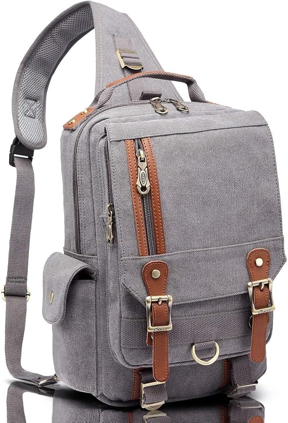 KAUKKO Canvas Messenger Bag Cross Body Shoulder Sling Backpack Travel Hiking Chest Bag