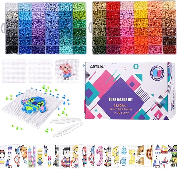 ARTKAL Fuse Beads Kit 72 Colors 22000 Pcs 5mm Melty Beads