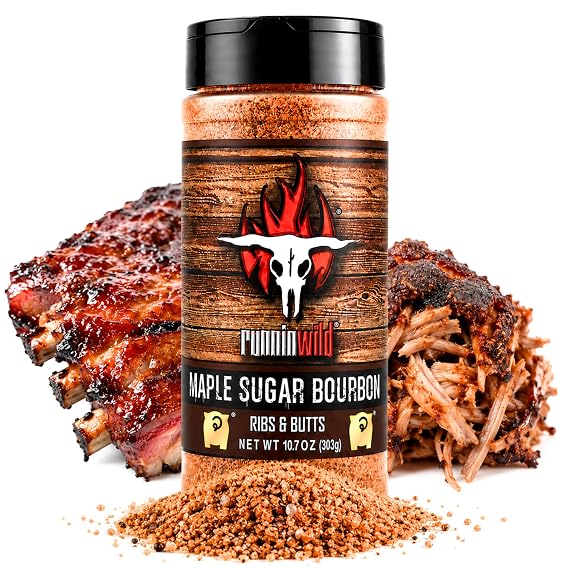 Delightfully Sweet & Smoky Maple Bourbon BBQ Seasoning Rub Rich Gourmet Maple Sugar Flavor That Elevates Pork, Ribs, Ham, Bacon, Chops & Butts Runnin Wild Foods, 10.7oz