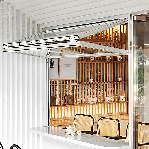 Aluminum Folding Serving Window, Vertical Sliding Pass Through Window, Tempered Glass Concession Service Windows, for Restaurant(W12xH20in/30x50cm)