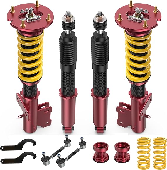 KUIPERAUTO Lowering Coilovers Struts Compatible for 2005-2014 Ford Mustang Front & Rear Shocks Adjustable Height Suspension Coil Spring Strut, Excludes Shelby GT500 (Set of 4)(Yellow)