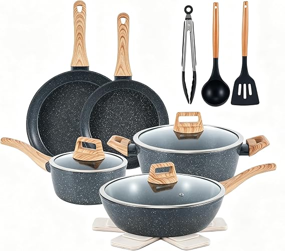 Ceramic Cookware Set, 15-Piece Pots and Pans Set, Non-Stick