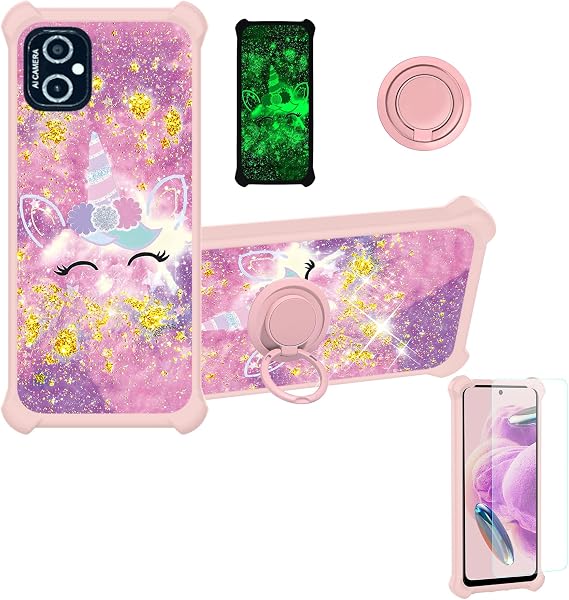 jioeuinly HotPepper Cascabel Case Compatible for Hot Pepper Cascabel Phone Case Cover [with Tempered Glass Screen Protector][Hard PC + Soft Silicone][Ring Support] [Gold Glitter+Luminous] JSF-DJS