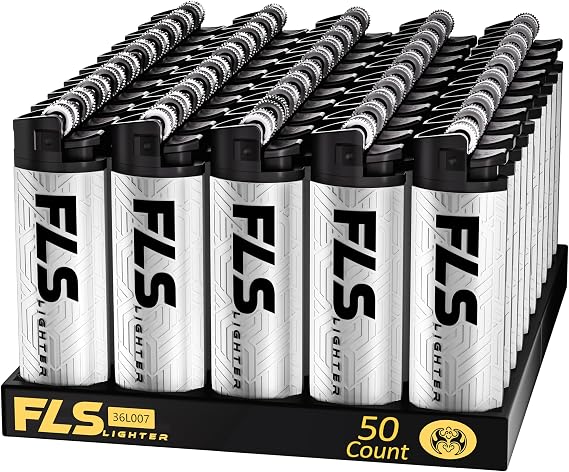 FLS Disposable Lighters 50 Pack, Classic Lighters for Candle - Reliable and Convenient Lighters Bulk, Silver