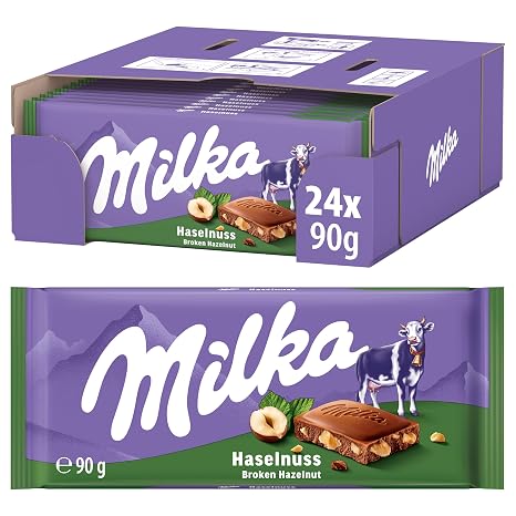 Milka Alpine Milk Chocolate with Hazelnut Pieces 90g (Pack of 24)