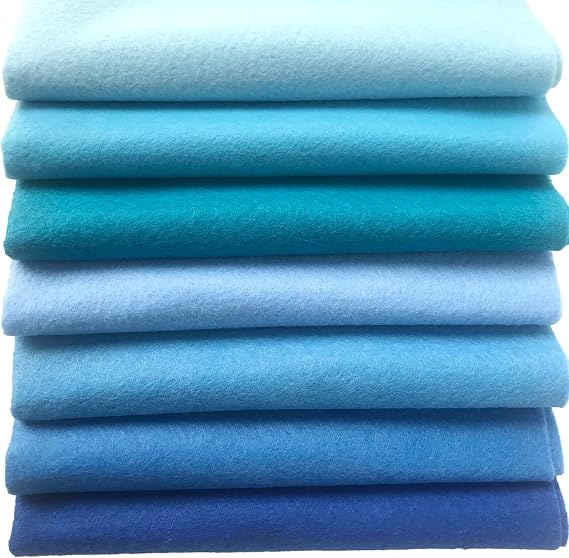 7pcs 18" X 18" 1.4mm Thick Soft Felt Nonwoven Fabric Sheet Pack DIY Craft Patchwork Sewing Square Assorted Colors (Blue Series)