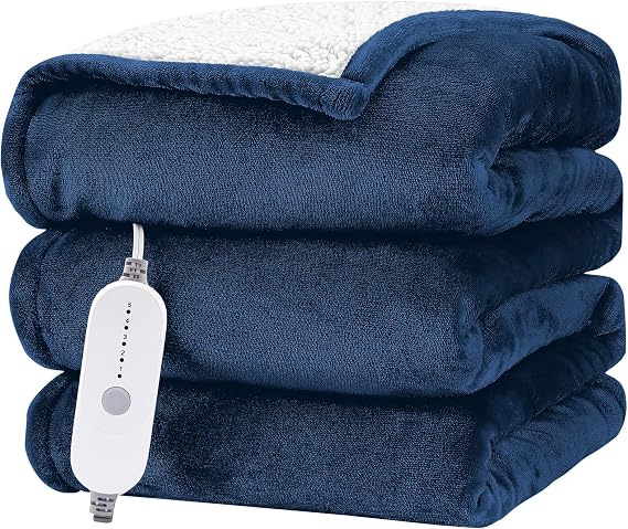 HYLEORY Heated Electric Blanket Throw 50"x60" Soft Fleece & Flannel with 5 Heating Levels & 3 Hours Timer Auto Shutt Off, ETL Certified, Washable,Heated Blanket for Body-Navy