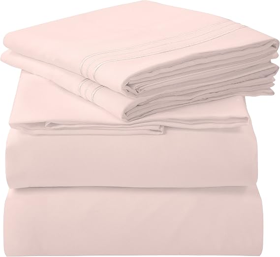 ROYALE LINENS 4 Piece Cal King Sheets Set - Soft Brushed 1800 Microfiber Bedding - 1 Fitted, 1 Flat Sheet, 2 Pillow Cases - Wrinkle Free & Fade Resistant - Hotel Luxury Bed Sheets (Pink, Cal King)