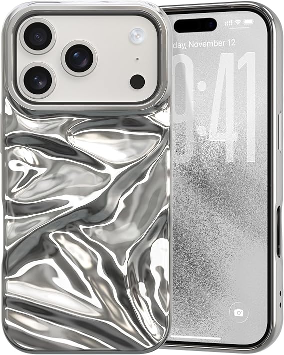 ZCDAYE for iPhone 17 Pro Case Stylish Water Ripple Design, Silver