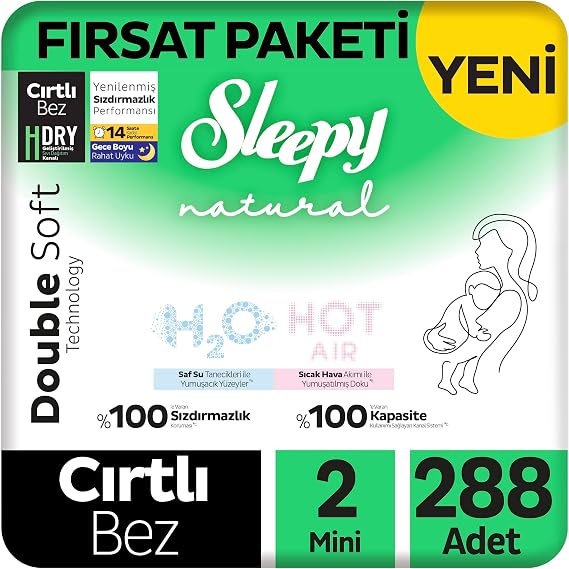 Sleepy Natural Double Soft Fırsat Paketi Bebek Bezi 2 Numara Mini 288 Adet