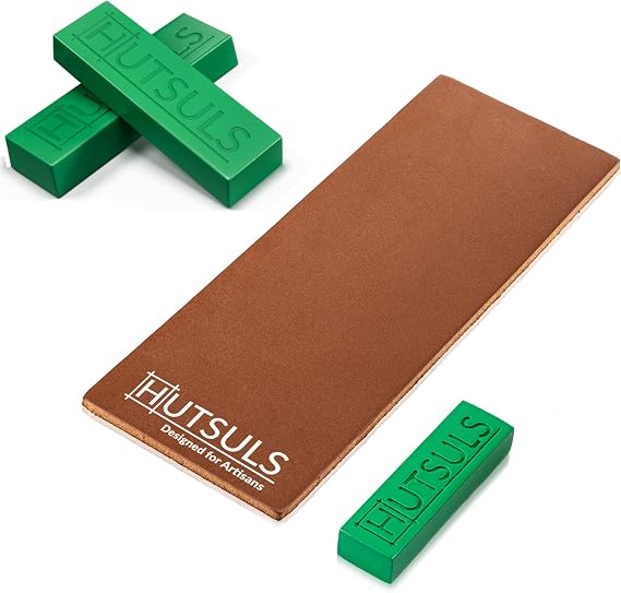 Brown Leather Strop With Stropping Compound - Get Razor-Sharp Edges with Stropping Leather for Sharpening Green Polishing Compound (2-Pack, Total 5 Oz)