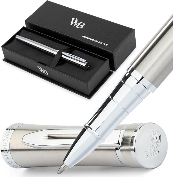 Wordsworth & Black Luxury Refillable Rollerball Gift Pen for Writing,Silver