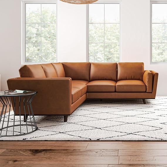 Erman Tan Leather Corner Sofa