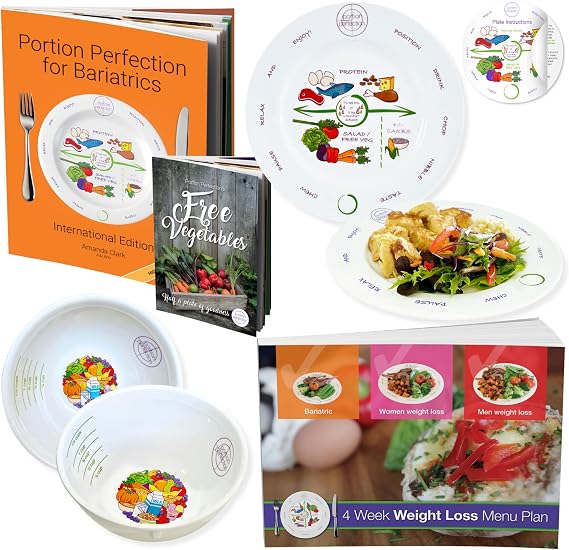 Portion Perfection Bariatric Surgery Must Haves: Melamine Post-Op Weight Control Kit With Measuring Bowls and Plates for Portion Control, Eating Plan | Cookbook