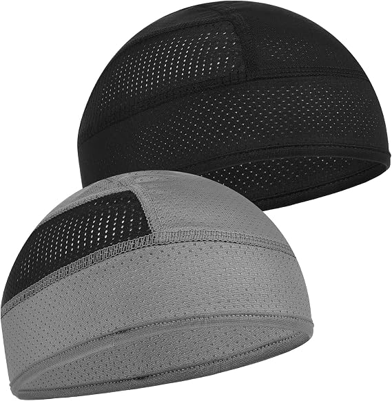 2 Pcs Helmet Liner Skull Cap for Locs Mesh Cooling Cap Black,Gray