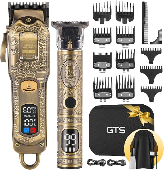 GTSPROProfessional Hair Clippers for Men Cordless Barber Clippers with LCD Display, Precision Trimmer & Travel Case Gifts for Men Husband Father